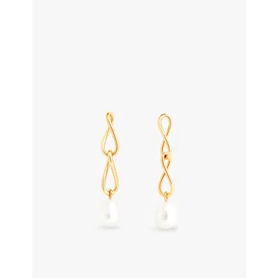 Astrid & Miyu Infinite 18ct Yellow Gold-plated Recycled Sterling-silver And Freshwater-pearl Drop Earrings In 18ct Gold