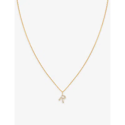 Astrid & Miyu Initial R 18ct Yellow Gold-plated Recycled Sterling-silver And Cubic Zirconia Pendant Necklace In 18ct Gold