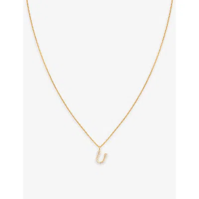 Astrid & Miyu Initial U 18ct Yellow Gold-plated Recycled Sterling-silver And Cubic Zirconia Pendant Necklace In 18ct Gold