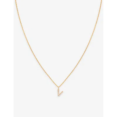 Astrid & Miyu Initial V 18ct Yellow Gold-plated Recycled Sterling-silver And Cubic Zirconia Pendant Necklace In 18ct Gold