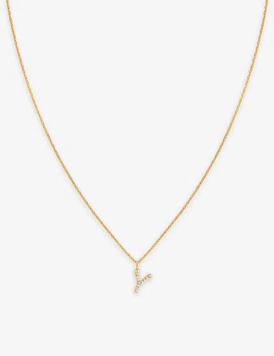 Astrid & Miyu Initial Y 18ct Yellow Gold-plated Recycled Sterling-silver And Cubic Zirconia Pendant Necklace In 18ct Gold