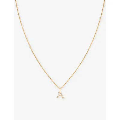 Astrid & Miyu Letter A 18ct Yellow Gold-plated Recycled Sterling-silver And Cubic Zirconia Pendant Necklace In 18ct Gold