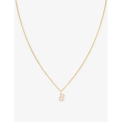 Astrid & Miyu Letter B 18ct Yellow Gold-plated Recycled Sterling-silver And Cubic Zirconia Pendant Necklace In 18ct Gold