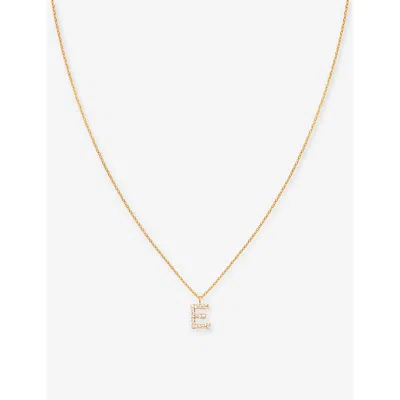Astrid & Miyu Letter E 18ct Yellow Gold-plated Recycled Sterling-silver And Cubic Zirconia Pendant Necklace In 18ct Gold