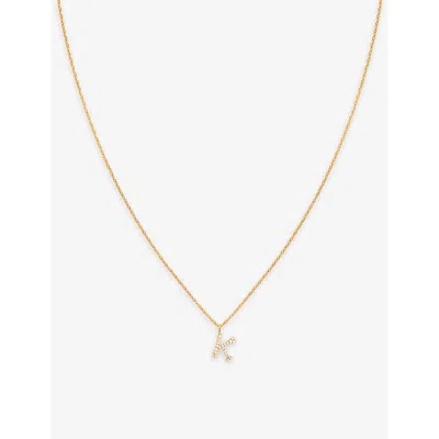 Astrid & Miyu Letter K 18ct Yellow Gold-plated Recycled Sterling-silver And Cubic Zirconia Pendant Necklace In 18ct Gold