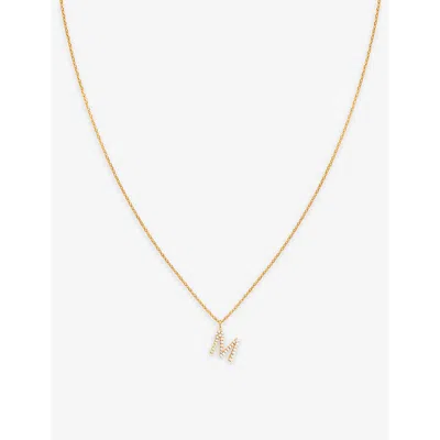 Astrid & Miyu Letter M 18ct Yellow Gold-plated Recycled Sterling-silver And Cubic Zirconia Pendant Necklace