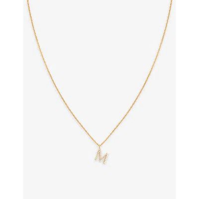 Astrid & Miyu Letter M 18ct Yellow Gold-plated Recycled Sterling-silver And Cubic Zirconia Pendant Necklace In 18ct Gold