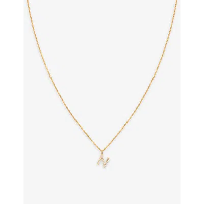 Astrid & Miyu Letter N 18ct Yellow Gold-plated Recycled Sterling-silver And Cubic Zirconia Pendant Necklace In 18ct Gold