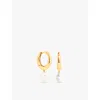 Astrid & Miyu Pearl Charm Rhodium-plated Recycled Sterling-silver And Freshwater-pearl Huggie Hoop Earrings In 18ct Gold