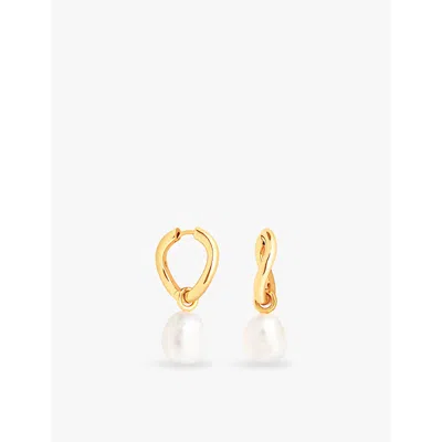 Astrid & Miyu Serenity Rhodium-plated Brass And Freshwater-pearl Hoop Earrings In 18ct Gold