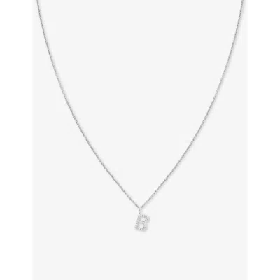 Astrid & Miyu B-initial Pavé Rhodium-plated Recycled Sterling-silver Necklace