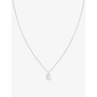 Astrid & Miyu Women's Rhodium 'e' Initial Cubic-zirconia Rhodium-plated Sterling-silver Necklace In Metallic