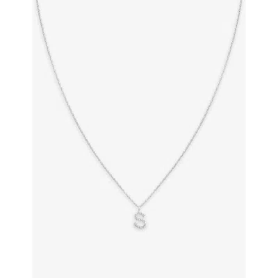 Astrid & Miyu Initial S Rhodium-plated Recycled Sterling-silver And Cubic Zirconia Pendant Necklace
