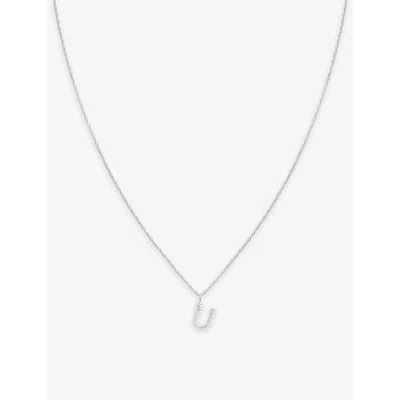 Astrid & Miyu Initial U Rhodium-plated Recycled Sterling-silver And Cubic Zirconia Pendant Necklace In Metallic