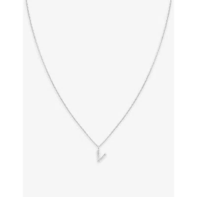 Astrid & Miyu Initial V Rhodium-plated Recycled Sterling-silver And Cubic Zirconia Pendant Necklace