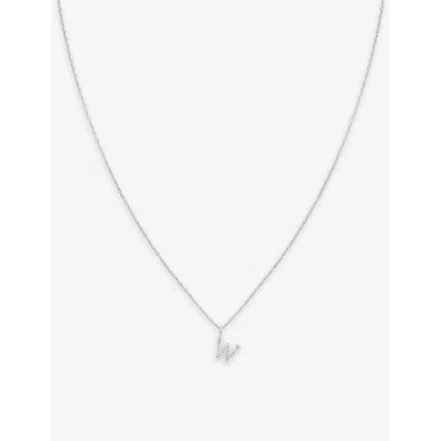 Astrid & Miyu Initial W Rhodium-plated Recycled Sterling-silver And Cubic Zirconia Pendant Necklace In Metallic