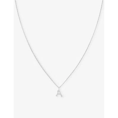Astrid & Miyu Letter A 18ct Rhodium-plated Recycled Sterling-silver And Cubic Zirconia Pendant Necklace