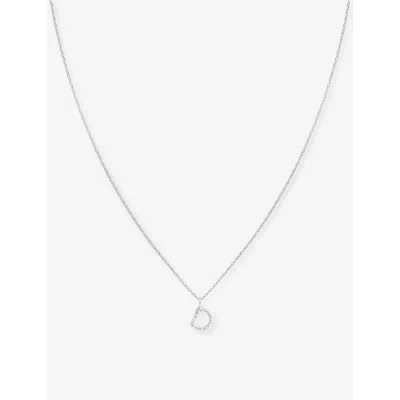 Astrid & Miyu Letter D 18ct Rhodium-plated Recycled Sterling-silver And Cubic Zirconia Pendant Necklace In Metallic
