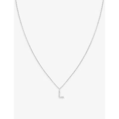 Astrid & Miyu Letter L Rhodium-plated Recycled Sterling-silver And Cubic Zirconia Pendant Necklace In Gray