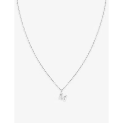 Astrid & Miyu Letter M Rhodium-plated Recycled Sterling-silver And Cubic Zirconia Pendant Necklace In Gold