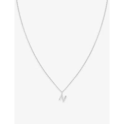 Astrid & Miyu Letter N Rhodium-plated Recycled Sterling-silver And Cubic Zirconia Pendant Necklace
