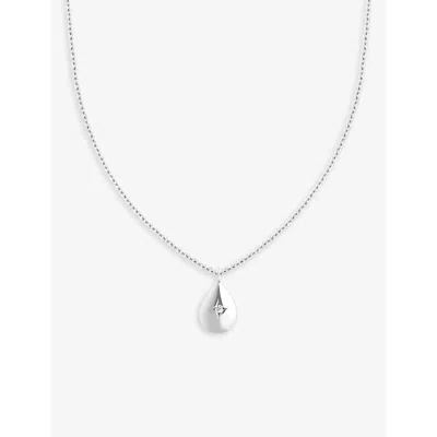 Astrid & Miyu Pear Charm Rhodium-plated Recycled Sterling-silver And Cubic Zirconia Necklace In Metallic