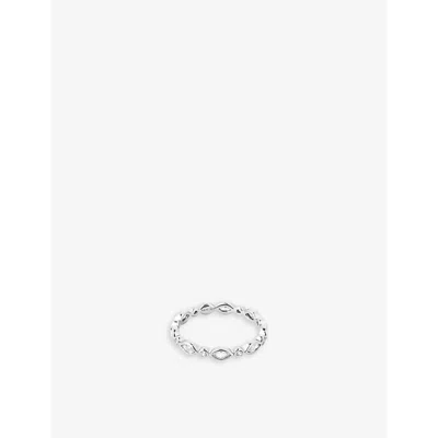 Astrid & Miyu Navette Rhodium-plated Recycled Sterling-silver And Zirconia Ring