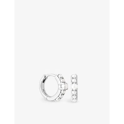 Astrid & Miyu Womens  Rhodium Recycled-sterling Silver And Pearl Huggies