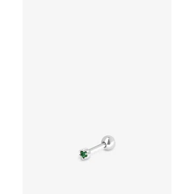 Astrid & Miyu Tiny Rhodium-plated Recycled Sterling-silver And Emerald Barbell In Green