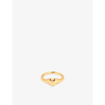 Astrid & Miyu Heart 18ct Yellow Gold-plated Sterling-silver Signet Ring In 18ct Gold