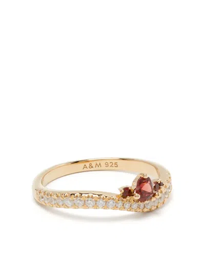 Astrid & Miyu Snake And Garnet Ring In Gold