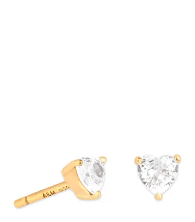 ASTRID & MIYU GOLD-PLATED STERLING SILVER AND CUBIC ZIRCONIA HEART STUD EARRINGS