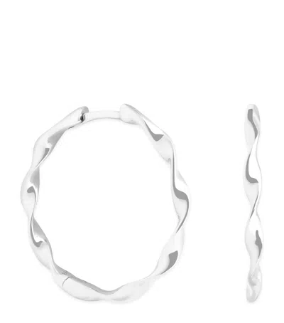 Astrid & Miyu Large White Gold Twist Hoop Earrings In Silver