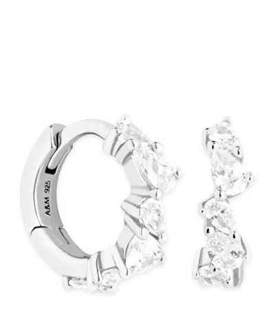 Astrid & Miyu Rhodium-plated Crystal Pear Huggie Earrings In Silver