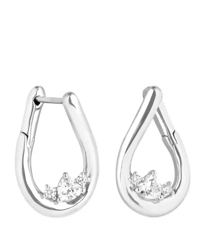 ASTRID & MIYU RHODIUM-PLATED HEART CLUSTER HOOP EARRINGS