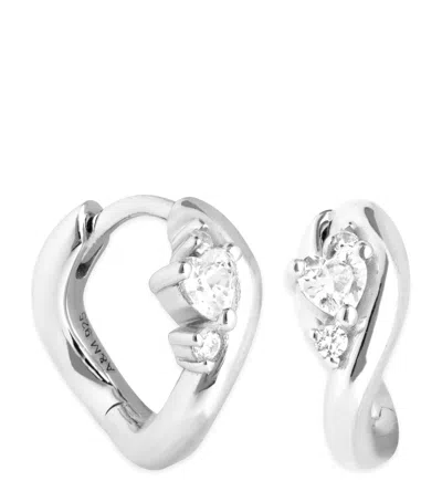 Astrid & Miyu Womens Hidden Heart Molten Sterling-silver And Cubic-zirconia Hoop Earrings