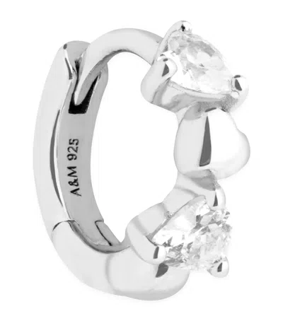 ASTRID & MIYU RHODIUM-PLATED HEART CLUSTER SINGLE HOOP EARRING