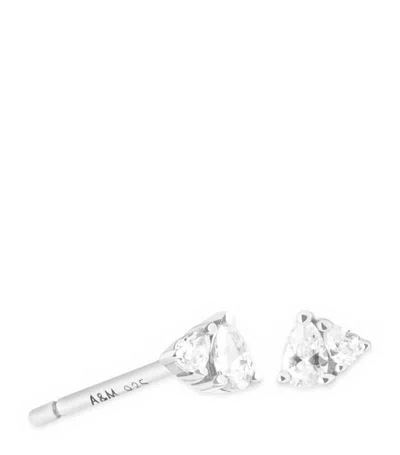 Astrid & Miyu Rhodium-plated Pear Cluster Stud Earrings In Silver