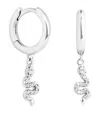 Astrid & Miyu Rhodium-plated Silver Snake Charm Huggie Earrings In Silver