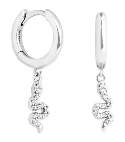 Astrid & Miyu Rhodium-plated Silver Snake Charm Huggie Earrings