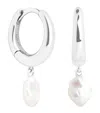 Astrid & Miyu Sterling Silver And Pearl Huggies In Silver