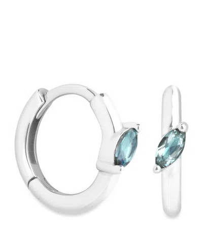 Astrid & Miyu White Gold And Alexandrite Marquise Hoop Earrings In Silver
