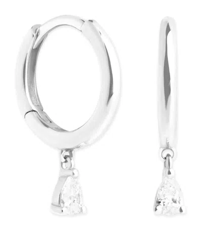 Astrid & Miyu White Gold And Diamond Pear Huggie Hoops In Silver