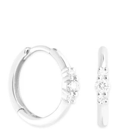 Astrid & Miyu White Gold And Diamond Triple Stone Hoops In Silver