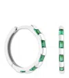 Astrid & Miyu White Gold And Emerald Baguette Hoop Earrings In Silver