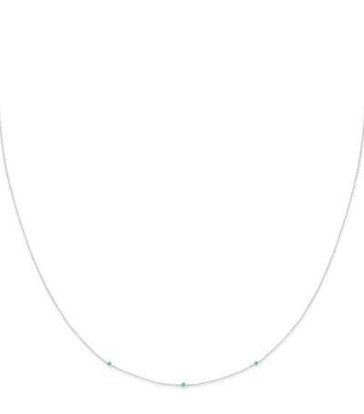 Astrid & Miyu White Gold And Emerald Charm Necklace In Silver
