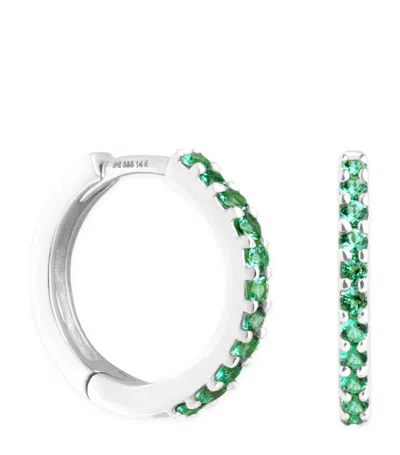 Astrid & Miyu White Gold And Emerald Single Hoop Earring In Silver