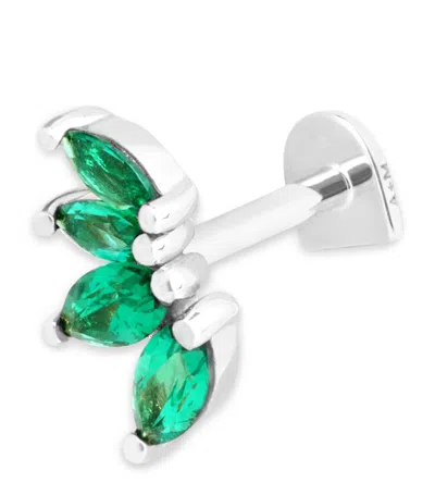 Astrid & Miyu White Gold And Emerald Stack Single Stud Earring In Silver