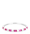 Astrid & Miyu White Gold And Pink Sapphire Baguette Ring In Silver