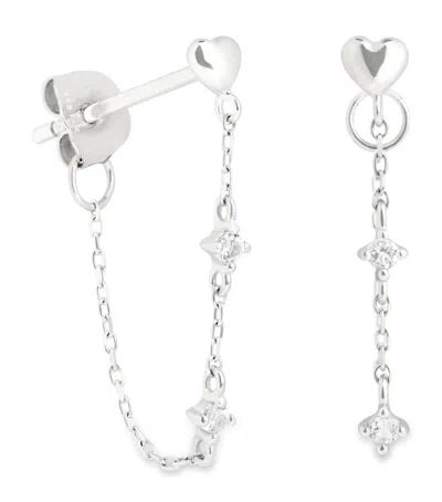 Astrid & Miyu White Gold And Topaz Heart Chain Earrings In Silver